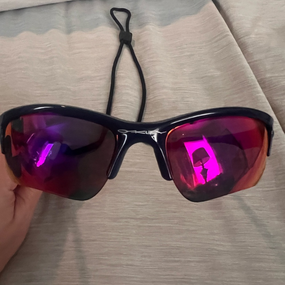 Oakley Sunglasses navy blue and purple/orangish lenses- no scratches.